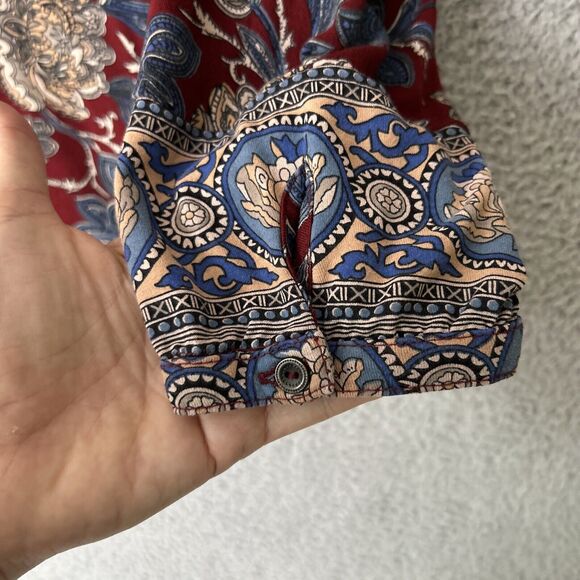 LUCKY BRAND Floral Boho Top Womens Medium Red High Low V Neck Popover Dark Fall - Picture 5 of 12